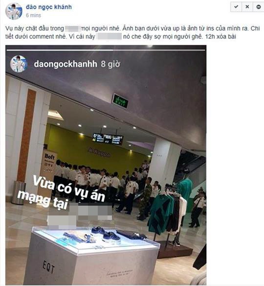 Hà Nội: Triệu tập người tung tin “chặt đầu trong trung tâm thương mại” - 2 Dòng trạng thái Khánh chia sẻ khiến nhiều người hoang mang.