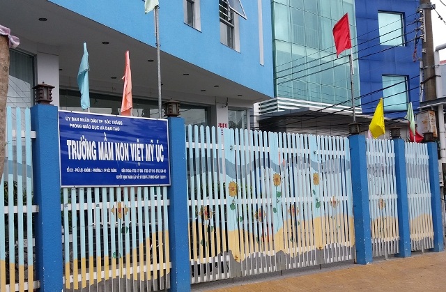 Đình chỉ công tác bảo mẫu đánh bé trai 3 tuổi ở Sóc Trăng - 1 Trường Mầm non Việt Mỹ Úc- nơi xảy ra vụ việc.