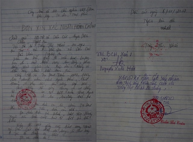 Xác nhận của UBND xã Diễn Cát về hoàn cảnh chị Tăng Thị Nhất