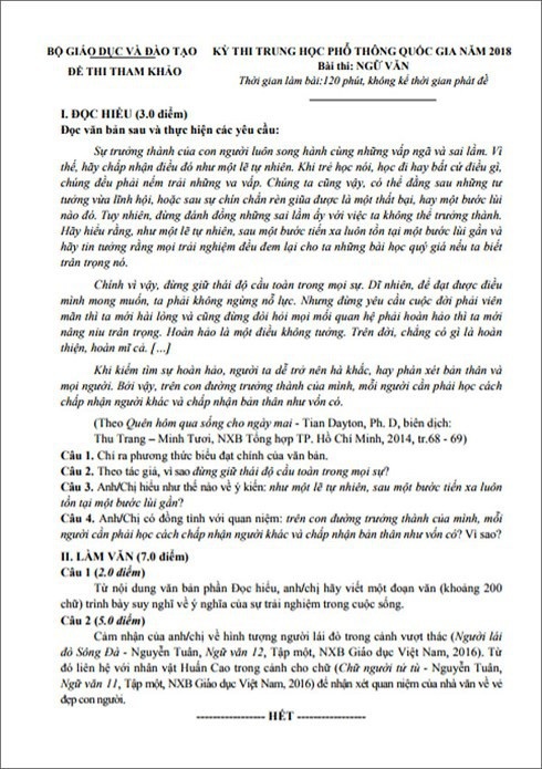 Giáo viên dự đoán phổ điểm đề thi minh họa môn Ngữ văn - 1