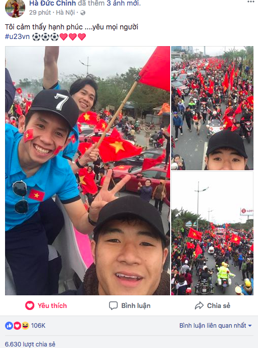 Tuyển thủ U23 Đức Chinh live stream, Duy Mạnh khoe ảnh chụp với fans từ trên xe bus - 1 Đức Chinh khoe ảnh selfie cùng với đồng đội và người hâm mộ