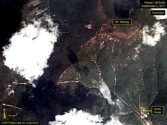 Ngọn núi ở bãi thử hạt nhân Punggye-ri của Triều Tiên có nguy cơ bị sập sau các vụ thử hạt nhân. (Ảnh: 38 North)