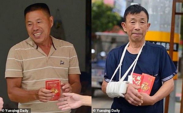 Rơi từ cửa sổ tầng 4, bé gái sống sót thần kỳ nhờ người đi đường... chộp kịp - 1 Dinh Jicai (trái) và Yuan Runsheng (phải), những người đã đón bắt em bé bị rơi từ tầng 4 xuống đất