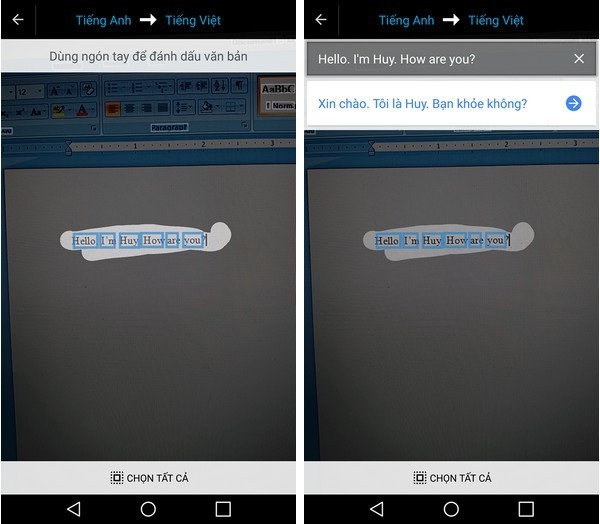 Ứng dụng Google Translate hỗ trợ tiếng Việt cho chức năng dịch hữu ích - 3 Đoạn văn bản được chọn sẽ được dịch sang tiếng Việt