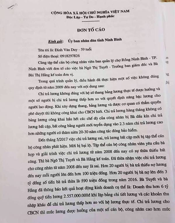 Ninh Bình: Người lao động cầu cứu vì ban quản lý chợ “quỵt” lương 10 năm! - Ảnh 1.
