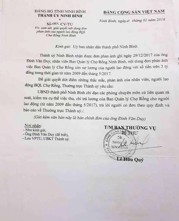 Ninh Bình: Người lao động cầu cứu vì ban quản lý chợ “quỵt” lương 10 năm! - Ảnh 3.