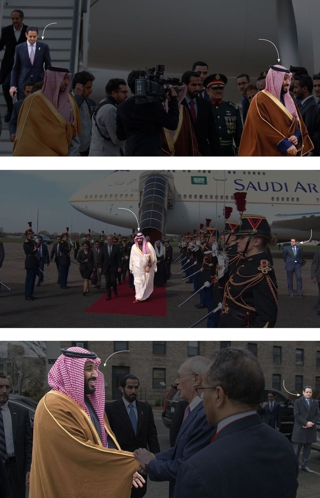 Những câu hỏi nhức nhối về cái chết bí ẩn của nhà báo Khashoggi - 2 Maher Abdulaziz Mutreb (áo vest), một trong số 15 đặc vụ Ả rập Xê út nằm trong diện nghi vấn của Thổ Nhĩ Kỳ, thường xuyên được nhìn thấy tháp tùng Thái tử Mohammed bin Salman trong các chuyến công du. (Ảnh: New York Times)