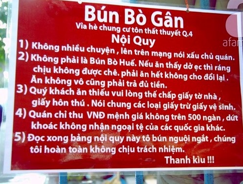 Quán bún bò gân “bá đạo” giờ ra sao? - 3
Nội quy “bá đạo” của quán bún bò gân.