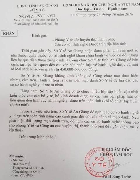 Giả danh cán bộ Sở Y tế…mời mua sách - Ảnh 1. Giả danh cán bộ Sở Y tế…mời mua sách - Ảnh 1.