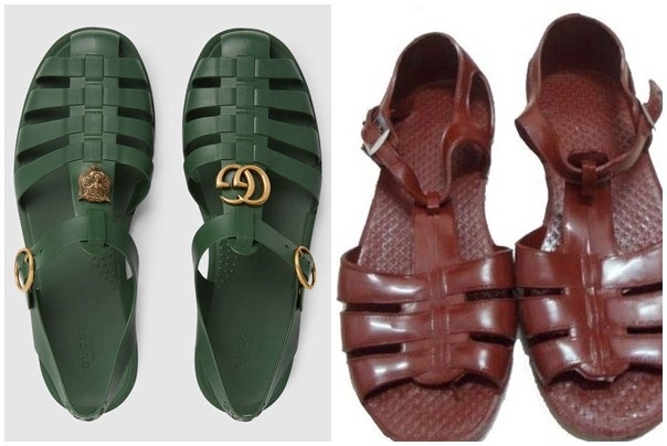 Hết bán dép rọ, Gucci chuyển sang bán nhang thắp bàn thờ - 4 Mẫu dép của hãng Gucci (trái) có thiết kế giống hệt dép rọ của Việt Nam.