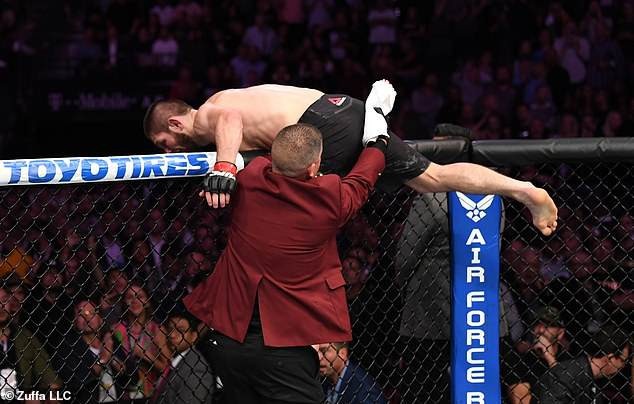 Vì sao hai bên hỗn chiến sau trận UFC kinh điển giữa Khabib và McGregor? - 1
Khabib Nurmagomedov nhảy khỏi lồng bát giác để tấn công đồng đội của McGregor