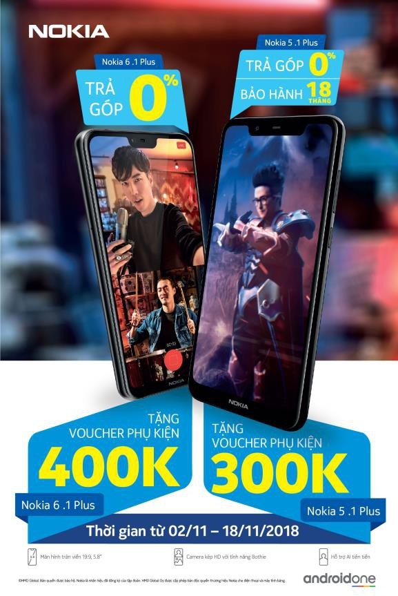 Nhận thưởng liền tay khi mua smartphone Nokia 6.1 Plus và Nokia 5.1 Plus - 1 Nhận thưởng liền tay khi mua smartphone Nokia 6.1 Plus và Nokia 5.1 Plus - 1