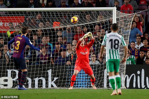 Messi lập cú đúp, Barcelona vẫn thua sốc Betis - 11
Thủ thành Stegen mắc sai lầm biếu không cho Lo Celso bàn nâng tỷ số lên 3-1