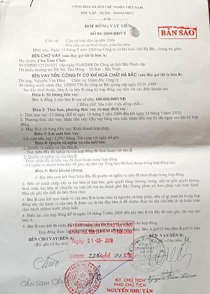 Hai luật sư “ra tay” giúp dân miễn phí vì chướng mắt cảnh doanh nghiệp “chí phèo”! - 4
Công ty cơ khí hoá chất Hà Bắc vay tiền của người dân có hợp đồng rõ ràng.