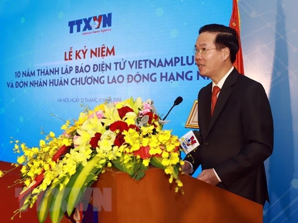 VietnamPlus đón Huân chương Lao động hạng Nhì, ra mắt sản phẩm chatbot - 3
Ông Võ Văn Thưởng - Ủy viên Bộ Chính trị, Trưởng Ban Tuyên giáo Trung ương phát biểu tại buổi lễ. (Ảnh: TTXVN)