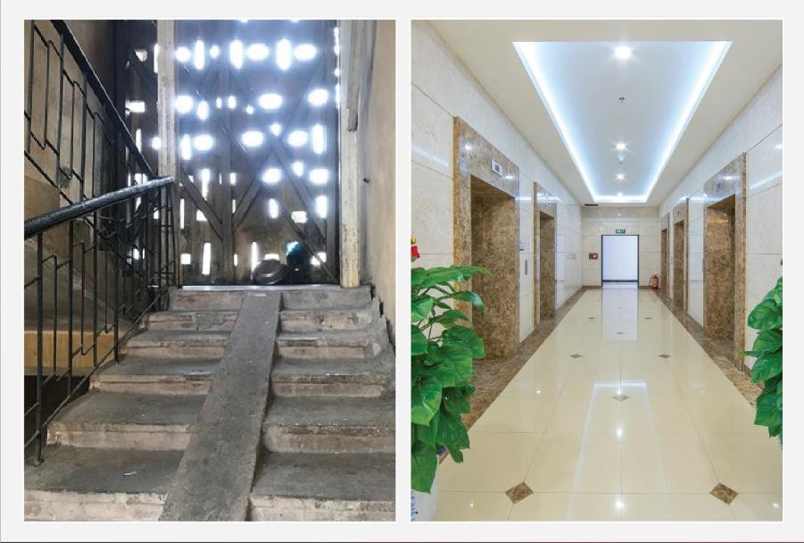 Đối lập tập thể cũ – chung cư mới: Xem ảnh vội tích cóp đổi nhà - 3 Cầu thang bộ kiểu cũ bất tiện đối với người già, trẻ nhỏ sẽ không thể bằng thang máy sạch sẽ, nhanh chóng, thuận tiện cho các hộ gia đình