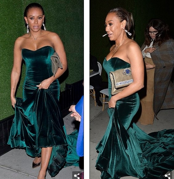 Mel B quyến rũ tái ngộ Heidi Klum - 3
Ca sỹ người Anh diện bộ váy nhung xanh lộng lẫy
