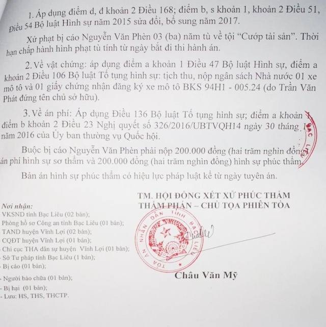 Vụ "đi đòi nợ, bị truy tố cướp tài sản": Hai cấp toà tỉnh Bạc Liêu tuyên án đã khách quan? - 6 ...và bản án phúc thẩm của TAND tỉnh Bạc Liêu đã tuyên 3 năm tù đối với bị cáo Nguyễn Văn Phèn (người đi đòi nợ) được cho là không thuyết phục.