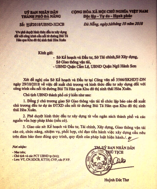 Chủ tịch Đà Nẵng giao công an xác minh công văn giả “thổi” giá đất - 1
Văn bản giả mạo, giả chữ ký của Chủ tịch UBND TP Đà Nẵng Huỳnh Đức Thơ.