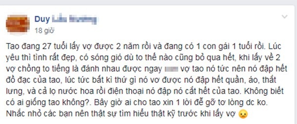 Chồng bó tay vì hễ xảy ra xích mích vợ liền đập phá đồ đạc - 1 Tâm sự của anh chồng trẻ nhận được sự quan tâm của cư dân mạng. Ảnh chụp màn hình