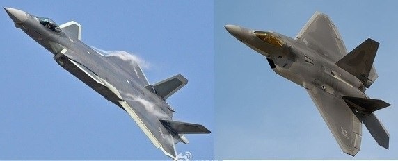 Chuyên gia “phơi bày” chiến lược sao chép công nghệ của không quân Trung Quốc - 1 Máy bay J-20 của Trung Quốc (bên trái) bị nghi là được phát triển dựa trên F-22 của Mỹ (Ảnh: Quora)