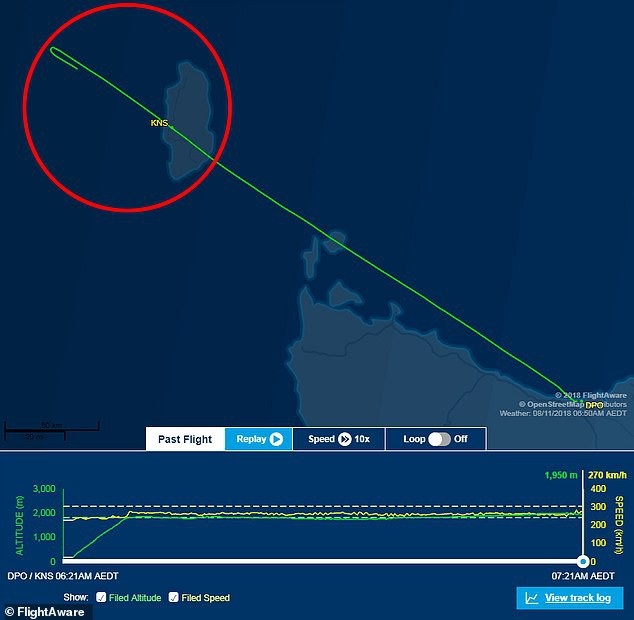 Phi công Australia ngủ gật trong buồng lái, máy bay bay quá điểm đến gần 50 km - 1 Lộ trình của máy bay (Ảnh: FlightAware)