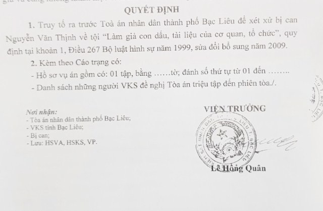 Giảng viên đại học làm giả giấy tờ để được kết hôn nhiều lần - 1 Cáo trạng truy tố Nguyễn Văn Thịnh.