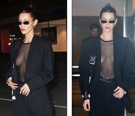 Bella Hadid "thả rông" vòng một ra phố - 1
Bella Hadid diện nguyên cây đồ đen sành điệu tới trụ sở của Victorias Secret ở New York ngày 5/11 vừa qua