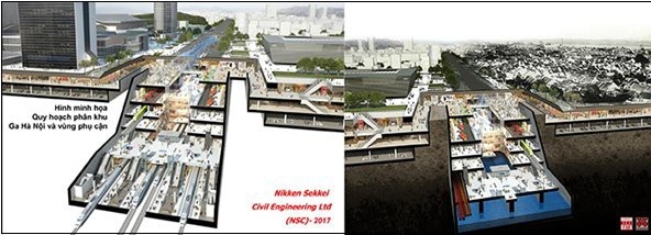 Đường sắt đô thị 5 tỷ USD: Càng chậm trễ càng tăng nợ - 4
Phương án Ga Hà Nội ngầm do Nikken Sekkei đề xuất 2017 và ĐSĐT ngầm kết hợp không gian thương mại, hạ tầng kỹ thuật bãi đỗ xe, kênh ngầm thoát nước,... do Citysolution đề xuất 2018 - Nguồn: Hanoidata