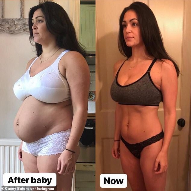 Casey Batchelor đẹp đôi bên bạn trai - 5
Casey Batchelor khoe ảnh sau khi sinh cách đây 6 tháng và hiện tại