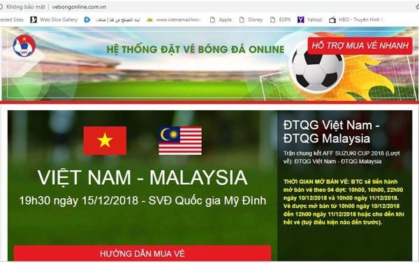 VFF "lên tiếng" sau khi vô tình quảng cáo cho website bán vé online giả mạo - 1 Website mạo danh trang bán vé online của VFF có giao diện giống y hệt.
