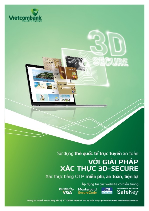 Vietcombank triển khai tính năng bảo mật 3D Secure cho chủ thẻ quốc tế trong giao dịch trực tuyến - 1 Vietcombank triển khai tính năng bảo mật 3D Secure cho chủ thẻ quốc tế trong giao dịch trực tuyến - 1