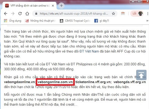 VFF "lên tiếng" sau khi vô tình quảng cáo cho website bán vé online giả mạo - 2 VFF đã vô tình quảng cáo cho trang web giả mạo trong một thông báo phát đi cách đây ít ngày.
