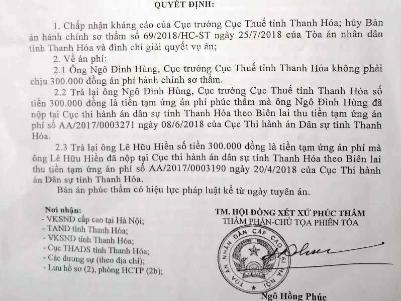 Vụ Cục trưởng Cục Thuế bị kiện: Đề nghị xem xét Giám đốc thẩm - Ảnh 1.