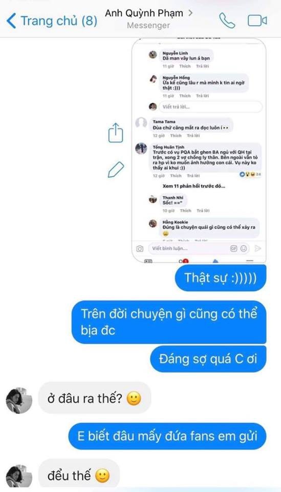 Bảo Anh phủ nhận tin đồn phá hoại hạnh phúc Phạm Quỳnh Anh - Quang Huy - 4 Bảo Anh công khai đoạn tin nhắn giữa cô và Phạm Quỳnh Anh.