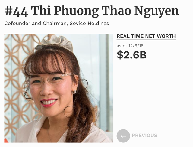 Nữ Giám đốc Facebook Việt rời "ghế nóng"; Tỷ phú Phương Thảo lại tăng thêm quyền lực - 1 Theo xếp hạng của Forbes, bà Nguyễn Thị Phương Thảo đang xếp thứ 44 trong danh sách những phụ nữ quyền lực nhất thế giới
