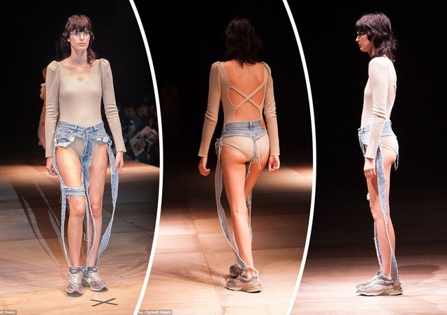 Những thiết kế jeans táo bạo khác xuất hiện thời gian gần đây còn phải kể tới thiết kế jeans “dây” của một nhà mốt được giới thiệu tại Tuần lễ Thời trang Amazon, tổ chức ở Tokyo, Nhật Bản hồi cuối năm 2017.