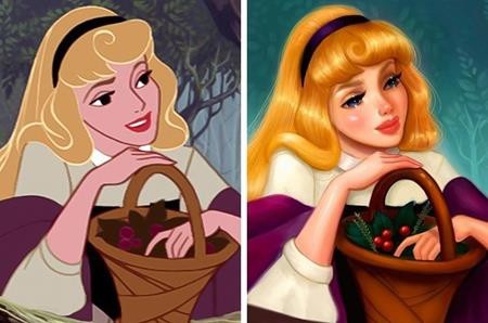 Khi các nàng công chúa Disney được “hồi sinh” ở hiện tại - 1 Công chúa Aurora trong “Sleeping beauty” (1959) giờ đây sẽ có mái tóc vàng óng, bờ mi cong vút và cặp môi dày mọng