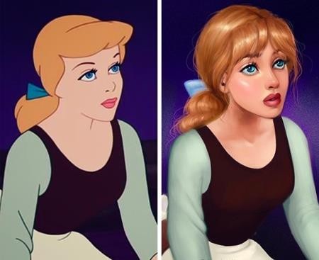 Khi các nàng công chúa Disney được “hồi sinh” ở hiện tại - 4 Để phù hợp với thị hiếu hiện tại, nàng Lọ Lem trong “Cinderella” (1950) sẽ có một cặp mắt xanh dương ấn tượng, mái tóc vàng óng và còn được tỉa mái rất hợp mốt