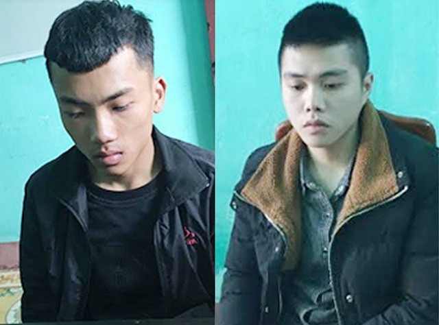 Đối tượng Lưu Quang Kiệt (bên phải) và Phan Tiến Thịnh bị lực lượng công an triệu tập ngay sau khi xảy ra sự việc