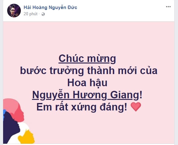 Sao Việt chúc mừng chiến thắng của Hương Giang tại Hoa hậu chuyển giới Quốc tế - 13 Ca sĩ - MC Hoàng Rapper khẳng định Hương Giang xứng đáng với chiến thắng Quốc tế lần này.