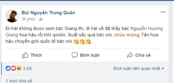 Sao Việt chúc mừng chiến thắng của Hương Giang tại Hoa hậu chuyển giới Quốc tế - 17 Giọng ca Vết mưa hết lời khen ngợi trước chiến thắng của Hương Giang
