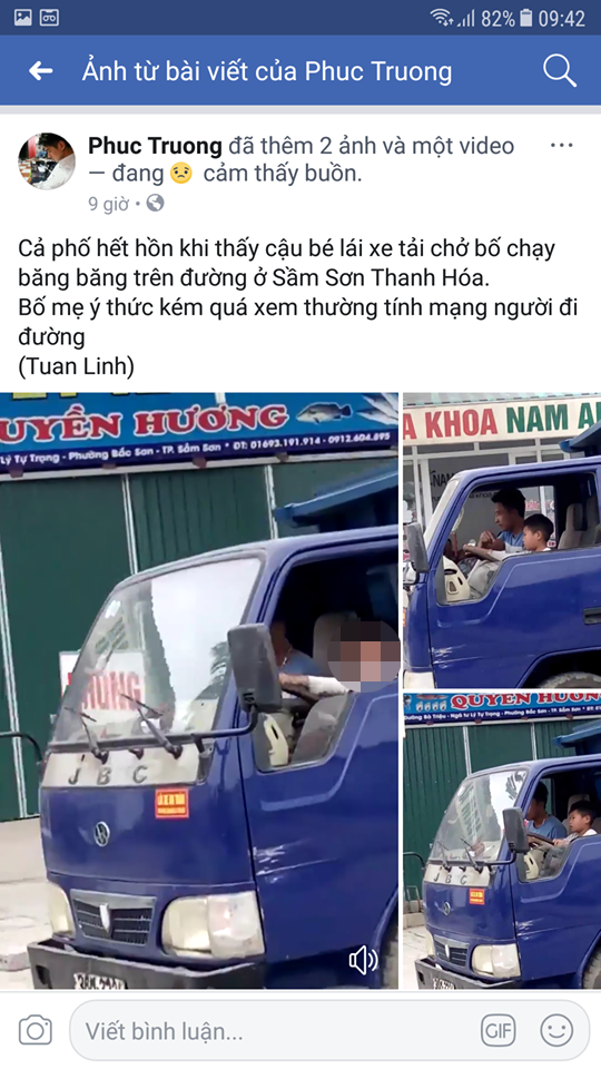 Xử phạt người đàn ông ngồi cạnh cháu bé lái xe tải - 1
Hình ảnh bé trai lái xe đi bon bon trên đường khiến cộng đồng mạng xôn xao