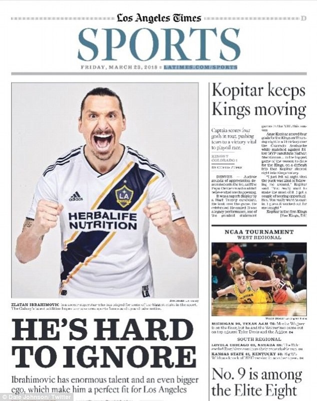 Ibrahimovic mua hẳn một trang báo để… công bố CLB mới - 1 Trang nhất tờ Los Angeles Times số ra ngày hôm qua