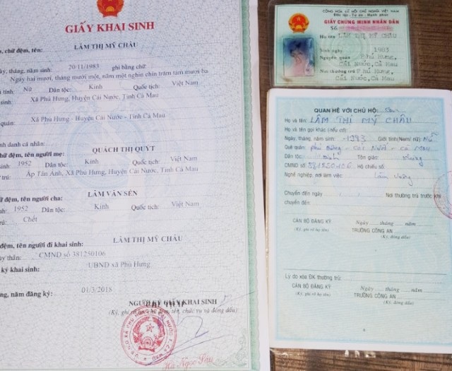 Ông Châu và những giấy tờ mang tên Lâm Thị Mỹ Châu, mang giới tính nữ.