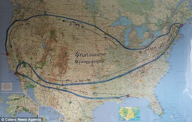 Người đàn ông chạy việt dã… 24.400 km vì một bộ phim - 4 Cuộc hành trình bắt đầu từ thành phố Mobile, bang Alabama, Mỹ hồi tháng 9/2016 và đã đưa Rob từ bờ tây sang bờ đông nước Mỹ, rồi quay trở lại. Hiện giờ anh chỉ còn phải thực hiện thêm khoảng 300 km nữa là sẽ hoàn thành cuộc chạy việt dã.