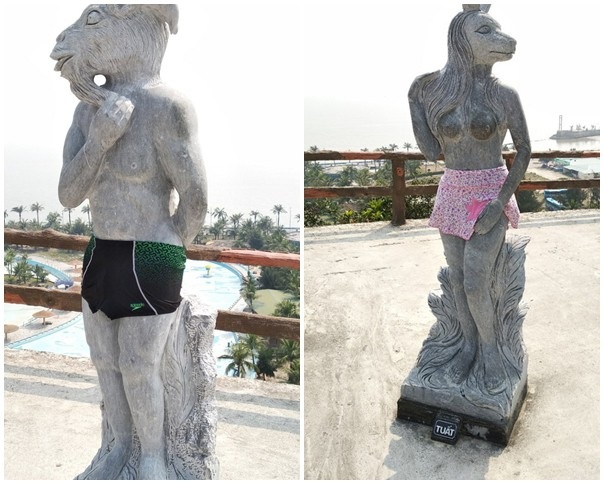 Bị phản đối, tượng 12 con giáp tháo bikini che chắn bằng lá cây - 8 Trước đó, nhiều người cho rằng việc mặc bikini cho các bức tượng còn phản cảm hơn trước rất nhiều