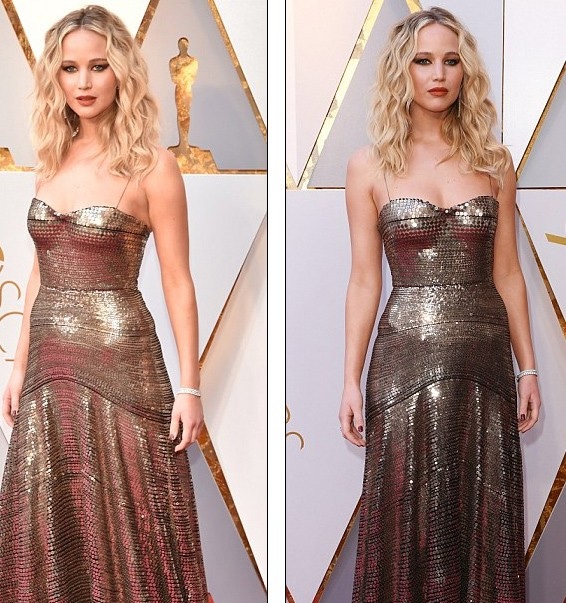 Người đẹp dập dìu khoe dáng trên thảm đỏ Oscar - 2
Jennifer Lawrence diện váy nhũ vàng lấp lánh