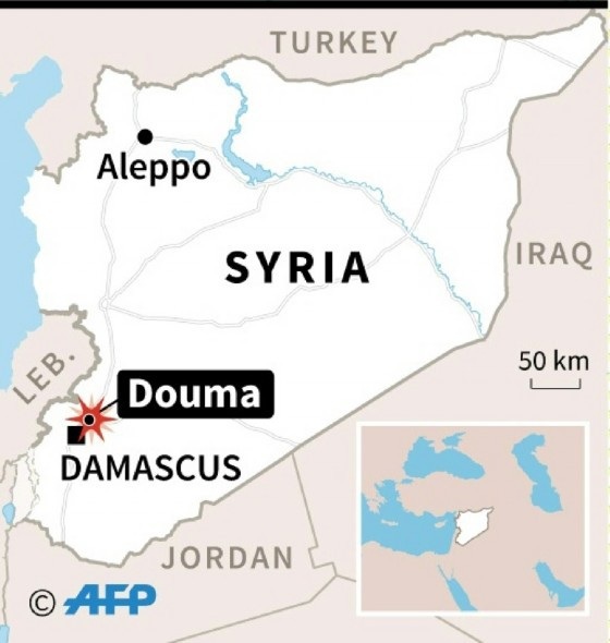Tổng thống Trump để ngỏ phương án tấn công quân sự Syria - 2 Bản đồ khu vực Douma, Syria (Ảnh: AFP)