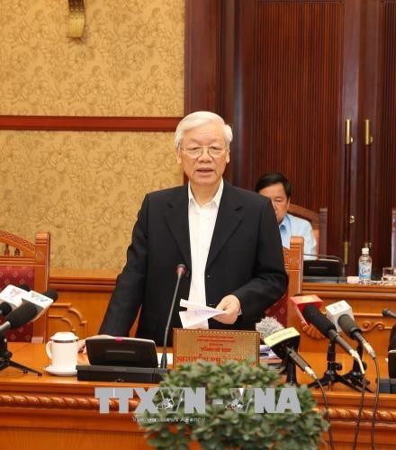 Tổng Bí thư: Phải xử nghiêm sai phạm bằng luật pháp mới có tác dụng tốt - 2
Tổng Bí thư Nguyễn Phú Trọng phát biểu kết luận hội nghị.